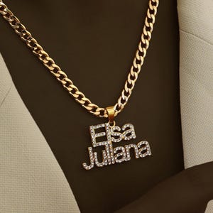 Bling Diamond Name Necklace, Custom Necklace, Double Name Pendant, Nameplate Necklace, Personalized Necklace, Iced Name Jewelry,Gift for Her