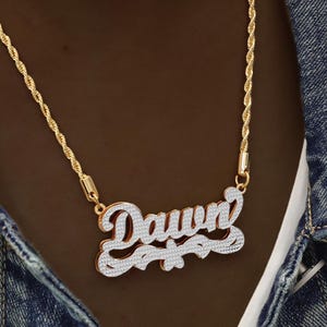 18K Gold Nameplate Necklace, Custom Name Necklace, Double Plate, Two Tone Name Necklace, Women Nameplate Necklace,Personalized Necklace Gift