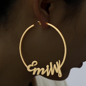 Personalized Name Earring, Custom Name Earrings Hoops, Minimalist Name Earrings, 18K Gold Name Earrings, Earrings for Mom, Name Jewelry Gift