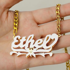 18K Gold Filled Name Plate Necklace, Custom Name Necklace, Double Name Plate Necklace, Name Necklace, Personalized Jewelry, Gift for Her