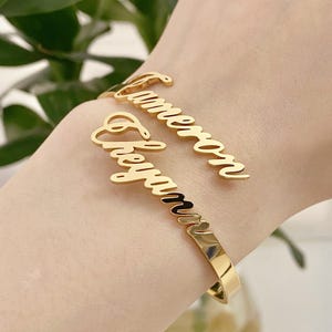 Custom Two Names Bracelet, Gold Name Bangle, Nameplate Bracelet, Personalized Bangle for Women,Custom Name Jewelry,Wedding Gift,Gift for Her