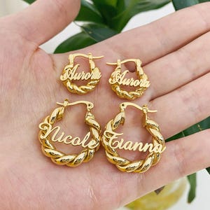 18K Gold Baby Name Earrings, Custom Hoop Earrings, Gold Name Earrings, Name Hoops, Minimalist Earrings, Personalized Jewelry, Kids Baby Gift