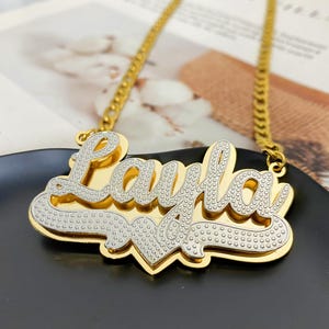 Custom Double Name Necklace: Two-Tone Personalized Nameplate Jewelry