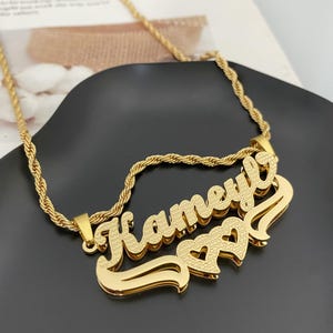 18K Gold Filled Custom Name Necklace: Double Name Plate, Personalized Jewelry Gift