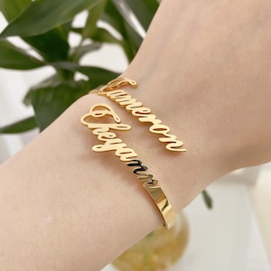 Custom Name Plate Bracelet, 18K Gold Name Bangle, Women Name Bracelet, Personalized Bangle, Custom Name Jewelry, Birthday Gift, Gift for Her
