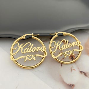 Custom Name Hoop Earrings: Kids Women Nameplate Earrings, Personalized Jewelry Gift