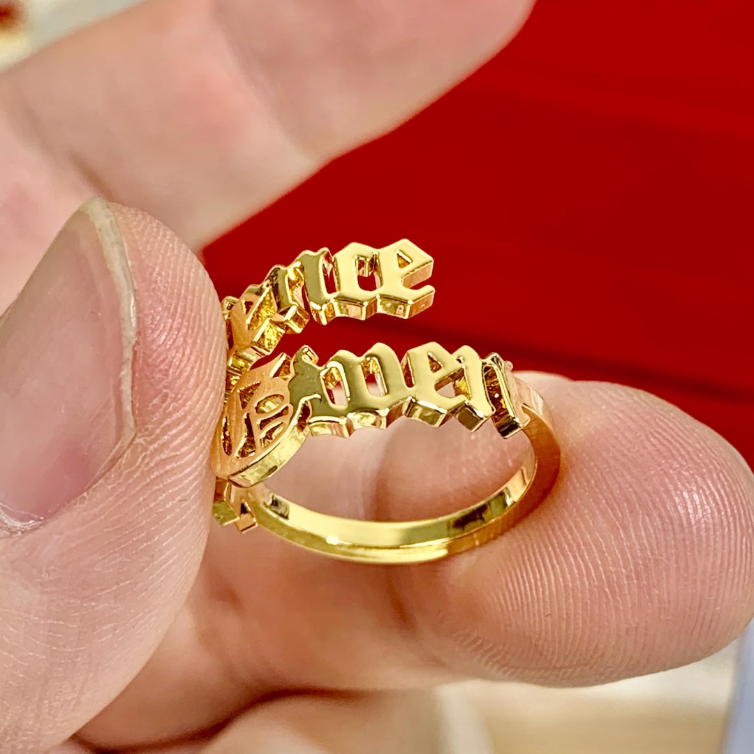 Dual Name Rings Custom Two Name Ring, Double Name Plate Ring, Gold Name Ring ...