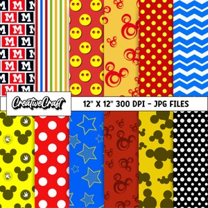 12 Papeles Digitales Mickey el Ratón 300 DPI Máxima Calidad, scrapbooking mickey, diseños papeles imprimibles mickey, descarga instantánea