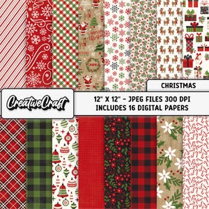 16 Christmas Digital Papers 300 DPI Maximum Quality, Christmas scrapbooking, Christmas paper designs, instant download, christmas background