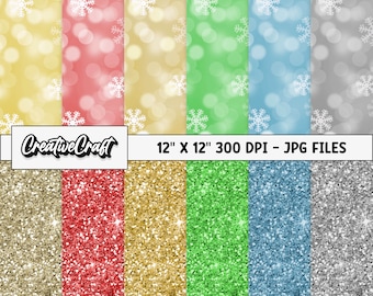 12 Christmas Glitter Bokeh Digital Papers 300 DPI Maximum Quality, Christmas scrapbooking, Christmas bokeh paper designs, instant download