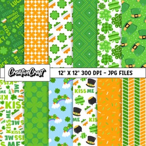 12 St. Patrick's Day digitale papieren 300 DPI hoogste kwaliteit, St. Patrick's Day plakboek, St. Patrick's Day papierontwerpen, direct downloaden
