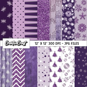 14 papéis digitais roxos de Natal com qualidade máxima de 300 DPI, scrapbooking roxo de Natal, designs de papel de Natal, download instantâneo