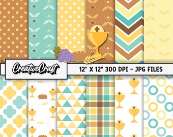 14 digitala första nattvardspapper, 300 DPI maximal kvalitet, dopscrapbooking, doppappersdesigner, omedelbar nedladdning
