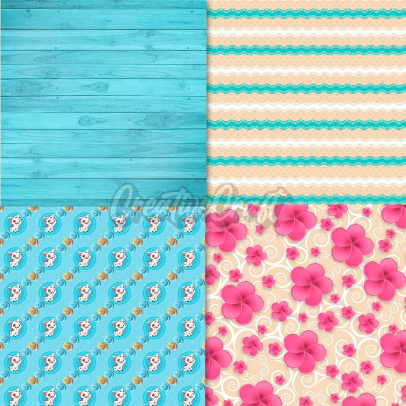24 Sea Princess Digital Papers, nautical scrapbook paper, nautical princess printables papers designs, backgrounds designs, birthday theme image 2