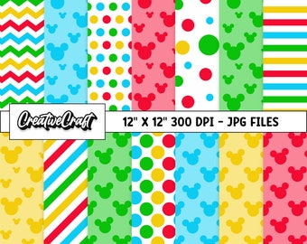 14 Clubhouse Mickey Digital Papers 300 DPI Maximum Quality, mickey scrapbooking, mickey the mouse printable papers designs, instant download