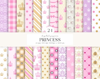24 Princess Digital Papers 300 DPI Maximum Quality, princess scrapbooking, princess printables papers designs, instant download