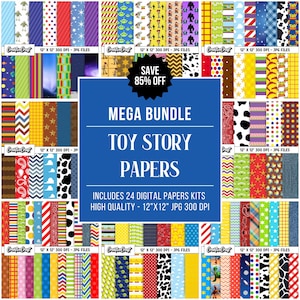 Mega Pacote + 360 Papéis Digitais Toy Story 300 DPI Qualidade Máxima, Scrapbooking Toy Story, designs de papel para impressão - economize 85%