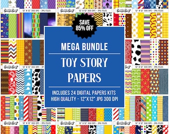 Megabudle +360 Toy Story Digital Papers 300 DPI Maximum Quality, toy story scrapbooking, toy story printable paper designs, save to 85%
