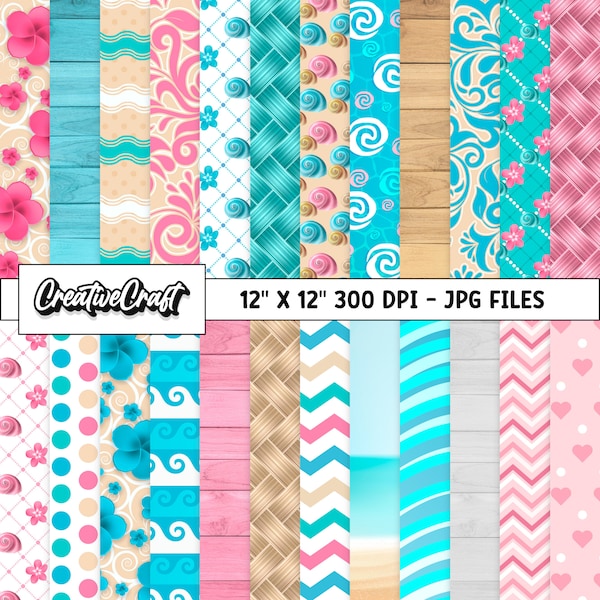 24 Princess Moana Digital Papers 300 DPI Maximum Quality, moana scrapbooking, princess moana printables papers designs, instant download