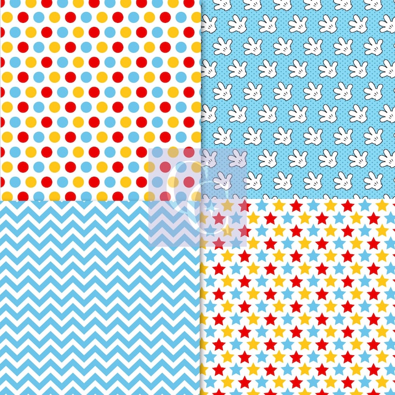 20 Papeles Digitales Mickey el Ratón 300 DPI Máxima Calidad, scrapbooking mickey, diseños papeles imprimibles mickey, descarga instantánea imagen 5