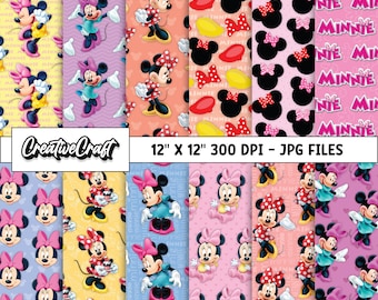 12 Minnie the Mouse Digital Papers 300 DPI Maximum Quality, minnie mouse scrapbooking, minnie printables papers designs, instant download