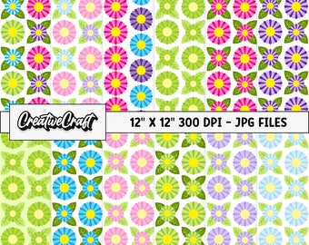 12 Flowers Spring Digital Papers 300 DPI Maximum Quality, flower spring scrapbooking, flower printables papers designs, instant download