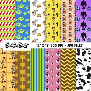 12 Toy Story Digital Papers 300 DPI Maximum Quality, toy story scrapbooking, toy story printables papers designs, instant download