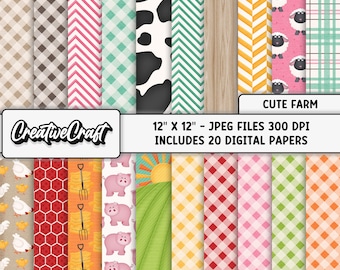 20 Farm Animals Digital Papers 300 DPI Maximum Quality, farm animals scrapbooking, farm animals printables papers designs instant download