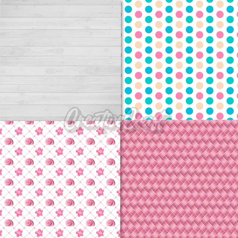 24 Sea Princess Digital Papers, nautical scrapbook paper, nautical princess printables papers designs, backgrounds designs, birthday theme image 6