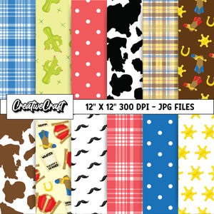12 Cowboy Boy Digital Papers 300 DPI Höchstqualität, Cowboy Boy Scrapbooking, Cowboy Boy Papierdesigns, sofortiger Download
