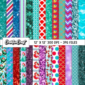 26 carte digitali della Sirenetta 300 DPI massima qualità, scrapbooking della principessa Ariel, disegni di carta della sirenetta, download immediato