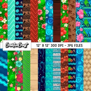 24 Princess Moana Digital Papers 300 DPI Qualité maximale, scrapbooking moana, conceptions de papier imprimables moana, téléchargement instantané