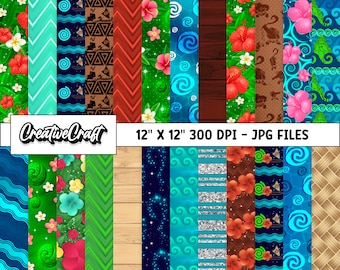 24 Princess Moana Digital Papers 300 DPI Maximum Quality, moana scrapbooking, princess moana printables papers designs, instant download