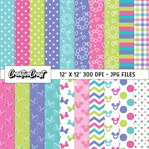 20 Minnie Boutique Digital Papers 300 DPI massima qualità, scrapbooking minnie, disegni di carta stampabile minnie, download immediato