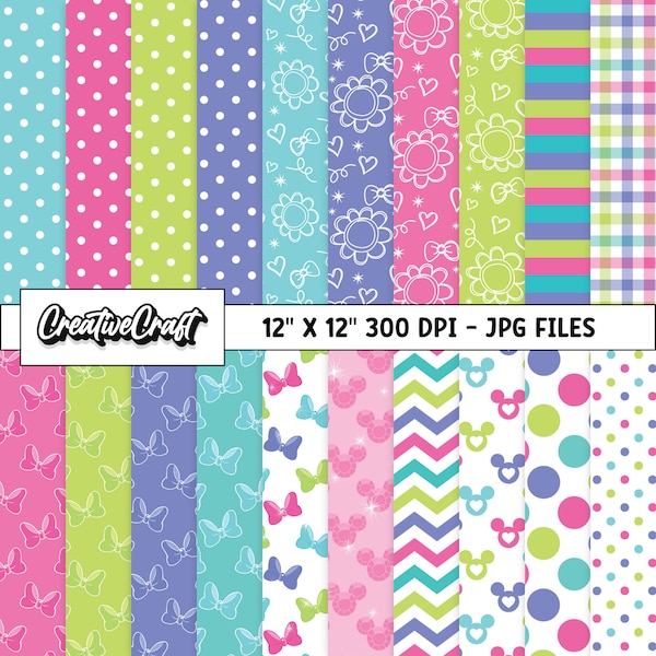 20 Minnie the Mouse Digital Papers 300 DPI Maximum Quality, minnie mouse scrapbooking, minnie printables papers designs, instant download