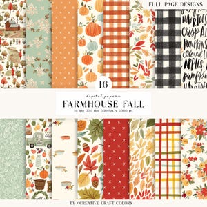 16 Autumn Fall Digital Papers 300 DPI Maximum Quality, autumn fall scrapbooking, thanksgiving printables papers designs, instant download