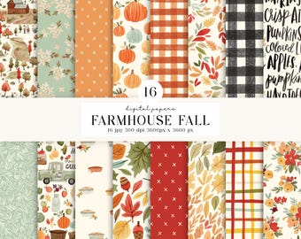 16 Autumn Fall Digital Papers 300 DPI Maximum Quality, autumn fall scrapbooking, thanksgiving printables papers designs, instant download