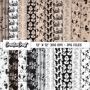 20 Mickey Vintage Digital Papers 300 DPI Maximum Quality, mickey scrapbooking, mickey vintage printables papers designs, instant download