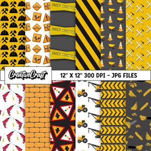 12 Construction Digital Papers 300 DPI Qualité maximale, scrapbooking de construction, conceptions de papier imprimables, téléchargement instantané
