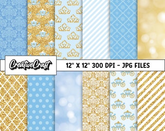 12 Princess Cinderella Digital Papers 300 DPI Maximum Quality, Cinderella scrapbook, printable paper designs, instant download, princess png
