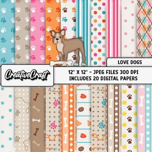 20 Pet Dog Digital Papers 300 DPI Highest Quality, pet dog scrapbooking, pet dog printables papers designs, instant download, pet dog design