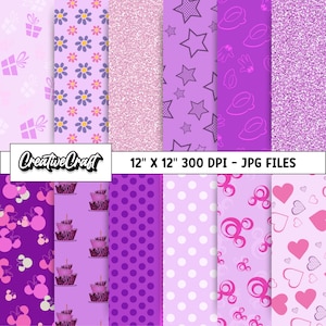 12 Minnie the Mouse Digital Papers 300 DPI Maximum Quality, minnie mouse scrapbooking, minnie printables papers designs, instant download