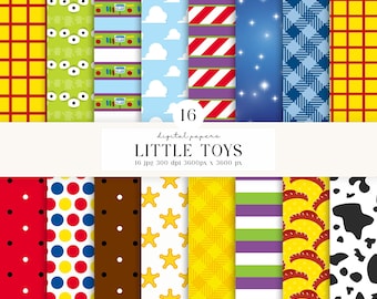 16 Little Toys Digital Papers 300 DPI Maximum Quality, little toys scrapbook, toys printables papers designs, cowboy backgronds designs