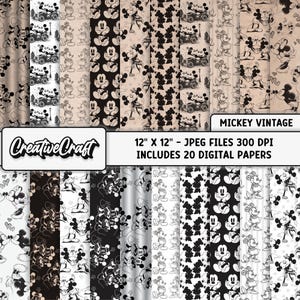 20 Mickey Vintage Digital Papers 300 DPI Maximum Quality, mickey scrapbooking, mickey vintage printables papers designs, instant download
