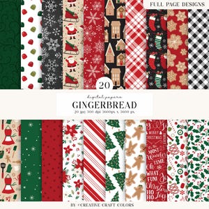 20 Christmas Gingerbread Man Digital Papers 300 DPI Maximum Quality, Christmas scrapbooking, Christmas paper designs, instant download