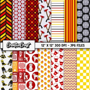 14 Firefighter Digital Papers 300 DPI Maximum Quality, firefighter scrapbooking, firefighter printable paper designs, instant download