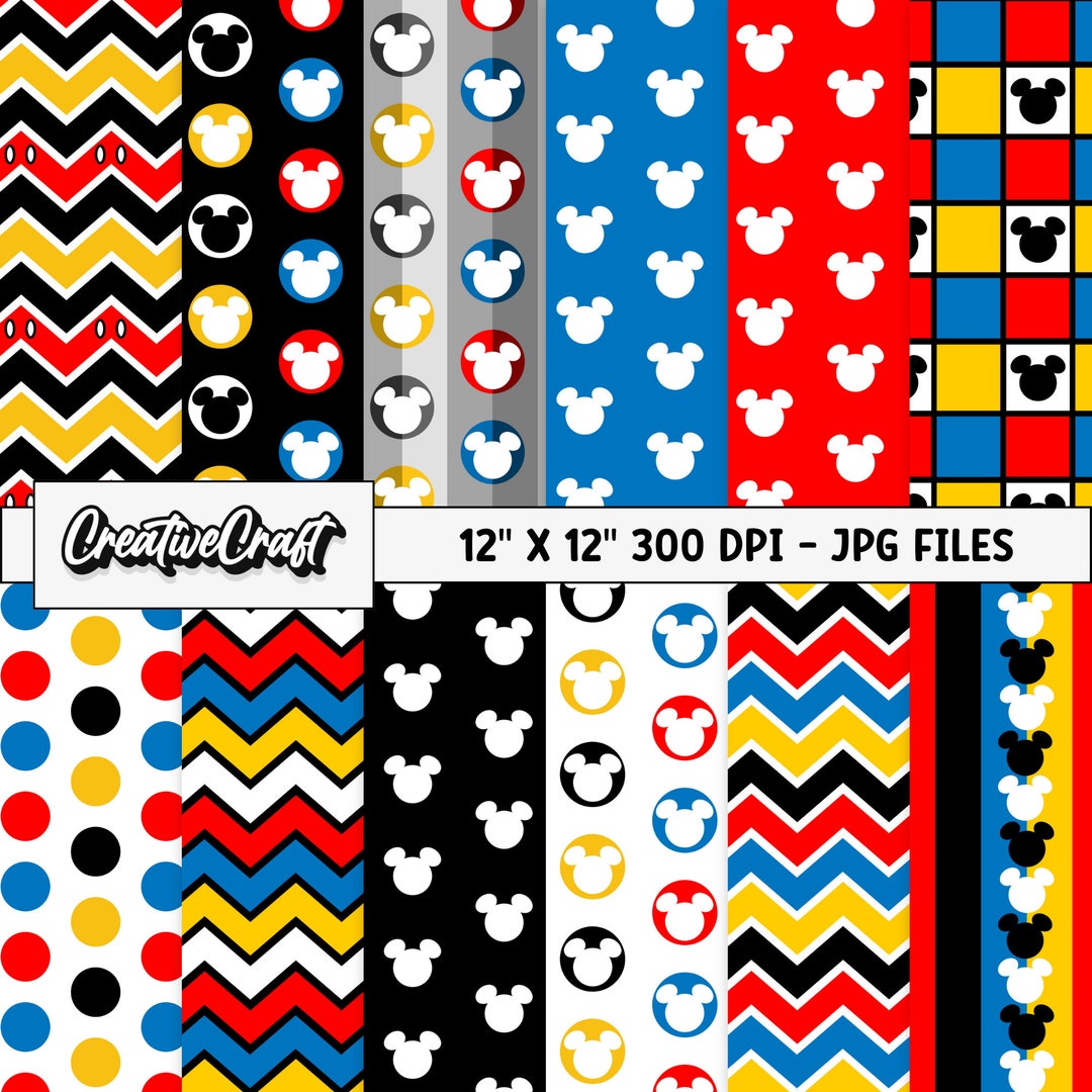 12 Mickey the Mouse Digital Papers 300 DPI Maximum Quality, Mickey Scrapbooking, Mickey the ...