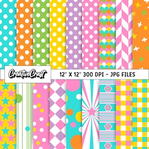 20 Papeles Digitales Circo Niña 300 DPI Máxima Calidad, scrapbook circo niña, diseños papeles imprimibles circo niña, descarga instantánea