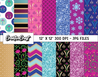 14 Princess Frozen Digital Papers 300 DPI maximale kwaliteit, bevroren scrapbooking, bevroren afdrukbare papierontwerpen, instant download