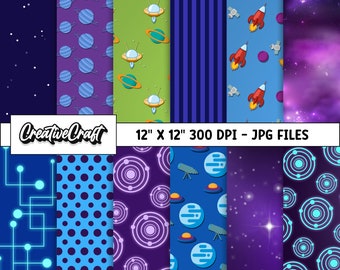 12 Outer Space Digital Papers 300 DPI Maximum Quality, astronaut space scrapbooking, outer space astronaut paper designs, instant download